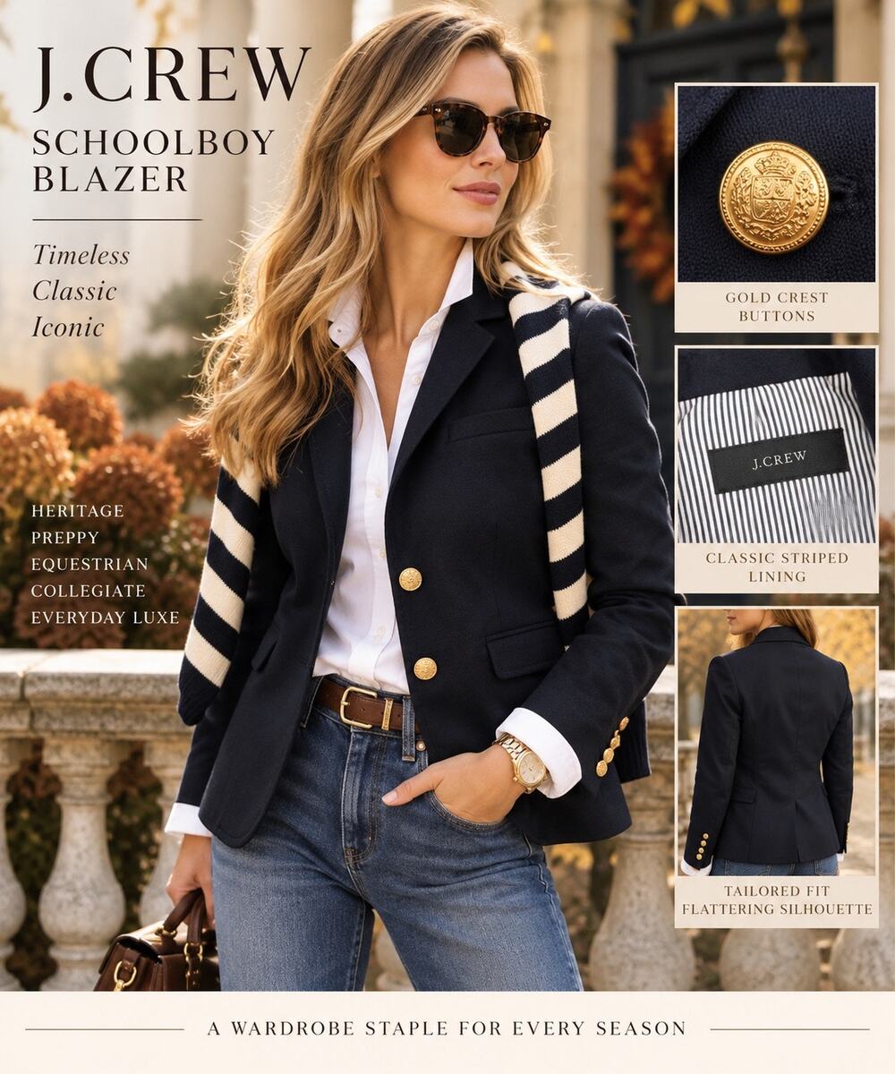 Heritage Preppy Academia J.Crew Schoolboy Blazer Navy Wool Gold Crest NWT 00